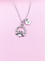 Silver Hand Heart Crown Claddagh Charm Necklace Personalized Customized Monogram Made to Order Jewelry, AN5436