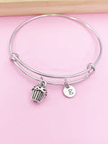 Cupcake Initial Charm Bangle Bracelet, Personalized Silver Jewelry