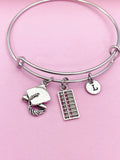 Silver Abacus Graduation Cap Charm Bracelet Bookkeeping Gifts Ideas Personalized Customized Made to Order Jewelry, BN1500