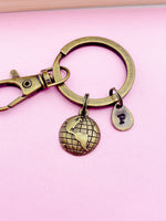 Bronze Globe Earth Charm Keychain Geography Cartography School Gifts Ideas Personalized Customized Made to Order, AN938