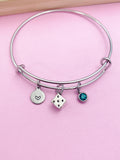 Dice Charm Bangle Bracelet, Initial, Gamer Gift