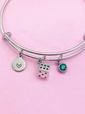 Dice Charm Bangle Bracelet, Initial, Gamer Gift