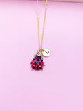 Gold Red Ladybug Charm Necklace Personalized Customized Monogram Made to Order Jewelry, N3242A