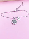 Silver Sunflower Charm Bracelet Wedding Bridesmaid Mother's Day Gifts Ideas Personalized Customized Made to Order, N2291