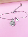 Silver Sunflower Charm Bracelet Wedding Bridesmaid Mother's Day Gifts Ideas Personalized Customized Made to Order, N2291