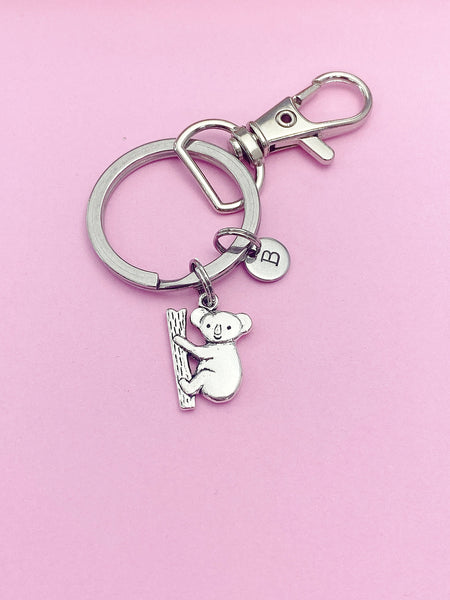 Silver Koala Animal Charm Keychain Wildlife Biologist Zoologist Gifts Ideas Personalized Jewelry, AN1512