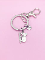 Silver Koala Animal Charm Keychain Wildlife Biologist Zoologist Gifts Ideas Personalized Jewelry, AN1512