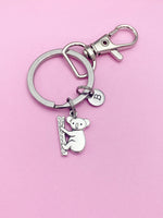 Silver Koala Animal Charm Keychain Wildlife Biologist Zoologist Gifts Ideas Personalized Jewelry, AN1512