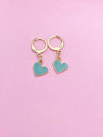 Gold Blue Heart Earrings Wedding Bridesmaid Daughter Mother's Day Gifts Ideas Personalized Customized Made to Order, N3211