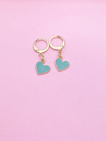 Gold Blue Heart Earrings Wedding Bridesmaid Daughter Mother's Day Gifts Ideas Personalized Customized Made to Order, N3211
