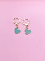 Gold Blue Heart Earrings Wedding Bridesmaid Daughter Mother's Day Gifts Ideas Personalized Customized Made to Order, N3211