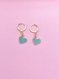Gold Blue Heart Earrings Wedding Bridesmaid Daughter Mother's Day Gifts Ideas Personalized Customized Made to Order, N3211