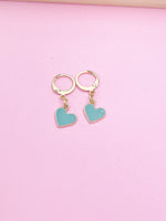 Gold Blue Heart Earrings Wedding Bridesmaid Daughter Mother's Day Gifts Ideas Personalized Customized Made to Order, N3211