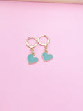 Gold Blue Heart Earrings Wedding Bridesmaid Daughter Mother's Day Gifts Ideas Personalized Customized Made to Order, N3211