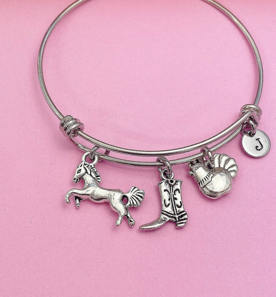Silver Horse Chicken Boots Charm Bracelet Equine Farmer Veterinarian Gifts Ideas Personalized Customized Made to Order, N5551