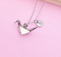 Paper Crane Necklace, Silver Bird Charm Necklace, N1470A