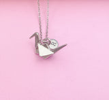 Paper Crane Necklace, Silver Bird Charm Necklace, N1470A