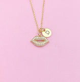 Gold Lip Charm Necklace Makeup Artist School Gift Ideas Personalized Customized Monogram Made to Order, AN1552