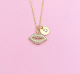 Gold Lip Charm Necklace Makeup Artist School Gift Ideas Personalized Customized Monogram Made to Order, AN1552