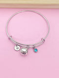Silver Volleyball Charm Bangle Bracelet, Initial, Birthstone, Team Gift
