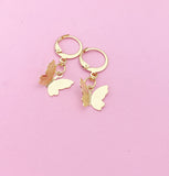 Gold Butterfly Charm Earrings Spring Teens Birthday Mother's Day Gifts Ideas Personalized Customized Made to Order, N2710