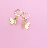 Gold Butterfly Dangle Earrings, Stainless Steel Lever Back, N2710