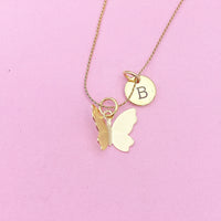 Gold Butterfly Charm Necklace Sister Birthday Mother's Day Gifts Ideas Personalized Customized Made to Order, N2710D