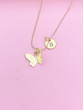 Gold Butterfly Charm Necklace Sister Birthday Mother's Day Gifts Ideas Personalized Customized Made to Order, N2710D