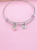 Dice Charm Bangle Bracelet, Personalized Initial, Bunco Gift