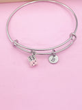 Dice Charm Bangle Bracelet, Personalized Initial, Bunco Gift