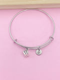Dice Charm Bangle Bracelet, Personalized Initial, Bunco Gift