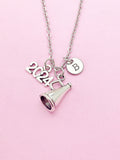 Cheerleader Megaphone Necklace, Initial Charm, Cheer Team Gift