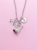 Cheerleader Megaphone Necklace, Initial Charm, Cheer Team Gift