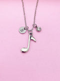Silver Music Note Necklace, Initial Charm, Personalized Musician Gift