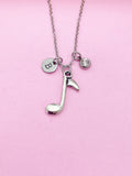 Silver Music Note Necklace, Initial Charm, Personalized Musician Gift