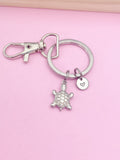 Silver Sea Turtle Charm Keychain Wildlife Biologist Zoologist Gifts Idea Personalized Made to Order Jewelry, AN2902