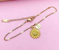 Gold Sunflower Charm Bracelet Wedding Bridesmaid Mother's Day Gifts Ideas Personalized Customized Made to Order, N3126