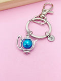 Silver Teapot Charm Keychain, Personalized Initial Charm