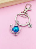 Silver Teapot Charm Keychain, Personalized Initial Charm