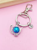 Silver Teapot Charm Keychain, Personalized Initial Charm