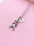 Silver Jester Charm Necklace, Personalized Initial