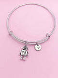 Silver Robot Bracelet or Necklace Robotic School Gifts Ideas Personalize Customize Charm Necklace N4770A