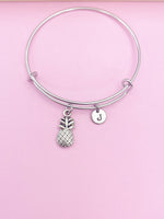 Silver Pineapple Charm Bracelet, Fruit Food Jewelry, Stainless Steel Bracelet, Personalized Custom Gift, N1558