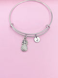 Silver Pineapple Charm Bracelet, Fruit Food Jewelry, Stainless Steel Bracelet, Personalized Custom Gift, N1558