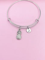 Silver Pineapple Charm Bracelet, Fruit Food Jewelry, Stainless Steel Bracelet, Personalized Custom Gift, N1558