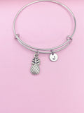 Silver Pineapple Charm Bracelet, Fruit Food Jewelry, Stainless Steel Bracelet, Personalized Custom Gift, N1558