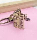 Bronze Book Locket Keychain, Personalized Initial Charm