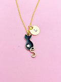 Gold Cute Black Cat Heart Charm Necklace Animal Shelters Workers Gifts Ideas Personalized Customized Made to Order, N5507
