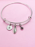 Football Charm Bangle, Initial, Stainless Steel Bracelet