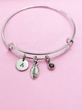 Football Charm Bangle, Initial, Stainless Steel Bracelet